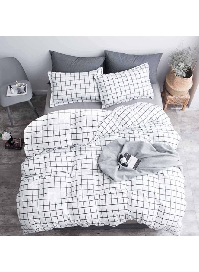 الأزرق جي دبليو طقم مفارش سرير مكون من 4 قطع، ملاءة سرير كوين مع 2 غطاء وسادة، غطاء لحاف مصقول، خامة البوليستر، ناعم للغاية وسهل العناية، منقوش بنقوش كاجوال - Image 3